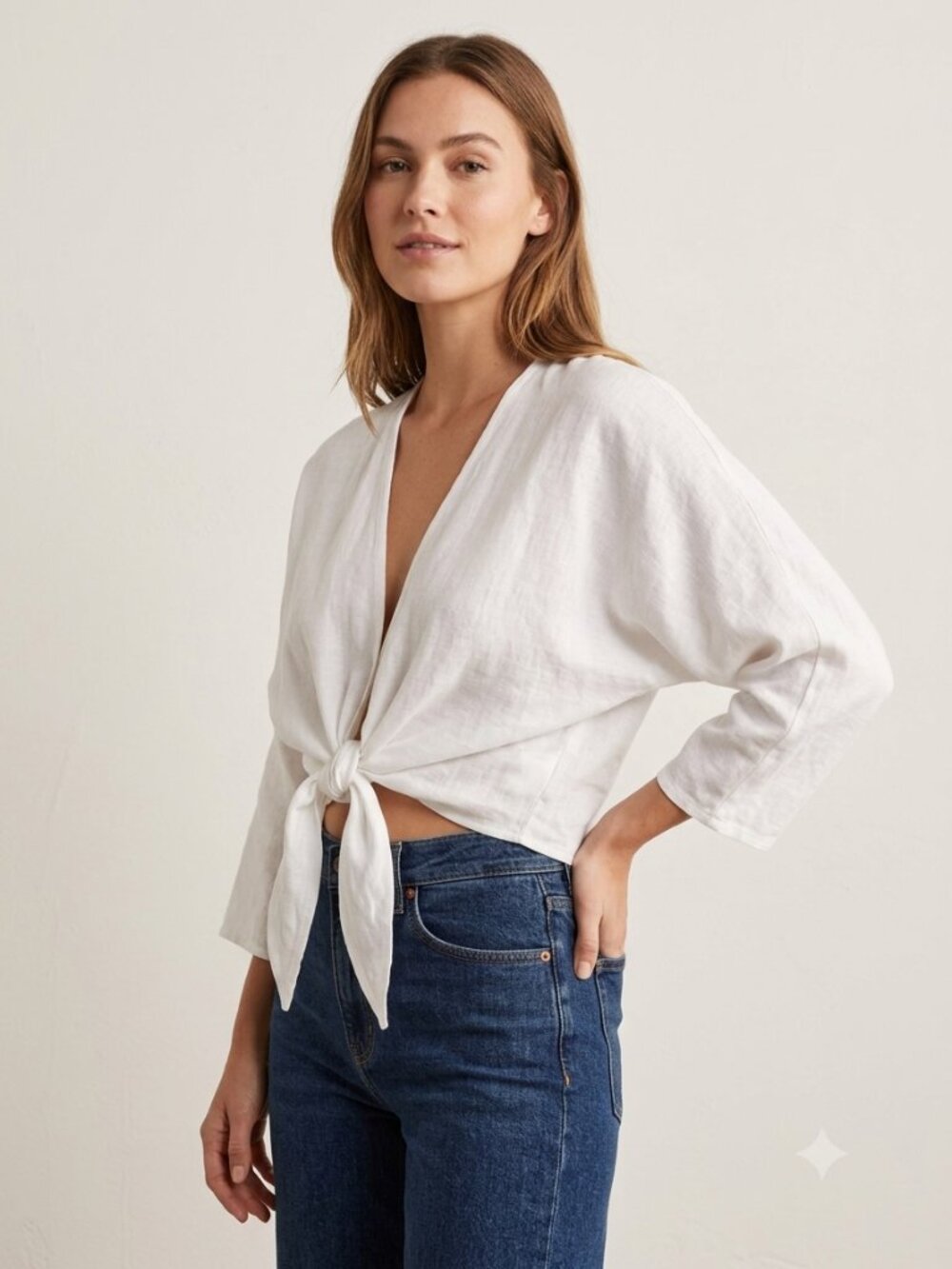 Christian Siriano New York White Tie-Front Blouse One Size Boho Peasant Top Ligh